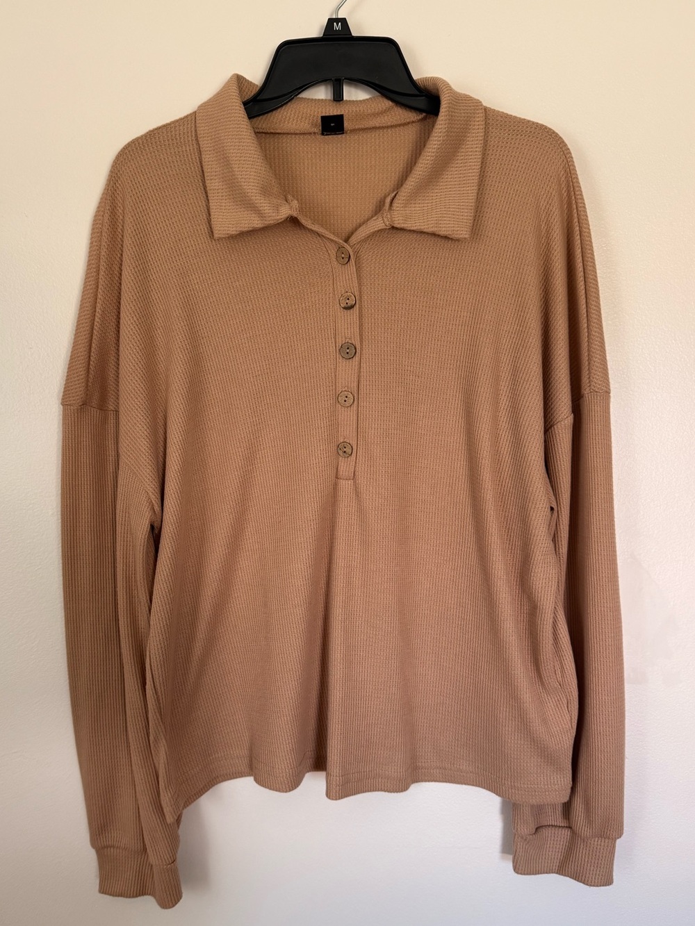 Beige Waffle Knit Long-Sleeve - Large